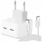 Alogy 35 W tinklo įkroviklis, 2 &times; USB-C PD, skirtas iPhone, su 1 m USB-C laidu, baltas