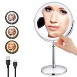 Pastatomas kosmetinis veidrodis su LED ap&scaron;vietimu ir 10&times; didinimu, sidabrinis