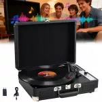Lagamininis patefonas su stereo garsiakalbiais ir plok&scaron;telių konvertavimu, juodas