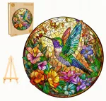 DIDELĖS MEDINĖS DĖLIONĖS 300 DETALIŲ VITRAŽO KOLIBRIS MEDINĖJE DĖŽUTĖJE