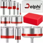 &bdquo;Delphi Tools&ldquo; deimantinių karūninių grąžtų rinkinys plytelėms, 10 vnt., 6&ndash;68 mm, su au&scaron;inimo kempine