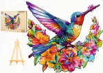 Mediniai dėlionės elementai Kolibris 260 vienetų Kolibris gėlėse medinėje dėžutėje