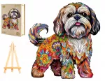 DIDELĖS MEDINĖS DĖLIONĖS 260 DETALIŲ SHIH TZU MEDINĖJE DĖŽUTĖJE