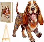 DIDELĖS MEDINĖS DĖLIONĖS 250 DETALIŲ BASSET HOUND MEDINĖJE DĖŽUTĖJE