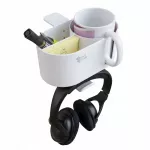 Spacetronik SPB028W baltas stalo laikiklis puodeliui ir ausinėms