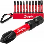 &bdquo;Delphi Tools&ldquo; smūginių antgalių rinkinys, 10 vnt., 50 mm, T, PZ2, PH2, su karabinu