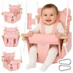 Medvilninė kibirinė vaiki&scaron;ka sūpynė MalPlay MALO Pink su pagalvėlėmis ir saugos diržais, 12&ndash;36 mėn., iki 60 kg