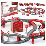 &bdquo;MalPlay&ldquo; elektrinis traukinukas &bdquo;Gaisrinė&ldquo;, 92 dalių rinkinys su bėgiais, tiltu, tuneliu ir automobiliais