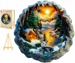 DIDELĖS MEDINĖS DĖLIONĖS 275 DETA&Scaron;IŲ MEDINĖJE DĖŽUTĖJE ŽIEMOS PEIZAŽAS 3D