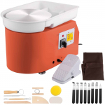 VEVOR 28 cm keramikos ratelis 350W, 0&ndash;300 RPM su įrankiais, prijuoste, pedalu, nuimamu dubeniu &ndash; Oranžinė