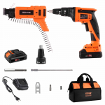 VEVOR 20V Belaidis gipso kartono suktukas su automatinio padavimo funkcija, 4200RPM, reguliuojamas gylis, 2 akumuliatoriai, kroviklis, krep&scaron;ys