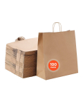 VEVOR 100 perdirbtų kraftpopieriaus mai&scaron;elių su rankenomis, 100vnt, 45.7x17.8x48.3cm, daugkartinio naudojimo pirkinių ir dovanų mai&scaron;eliai, rudi