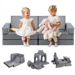 VEVOR 14 dalių modulinė vaikų sofa, konvertuojama mažyliams, su 28D porolonu ir teddy flisu, pilka