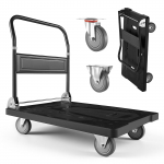 VEVOR sulankstomas platforminis vežimėlis 453,6 kg, plieninis rėmas, 5" pasukami ratai, 895x595 mm platforma, vietą taupanti rankena