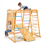 VEVOR 9-i&scaron;-1 medinis vidaus žaidimų kompleksas vaikams, Montessori laipiojimo rinkinys su 140 cm čiuožykla, sūpynėmis, skersiniais, 113 kg