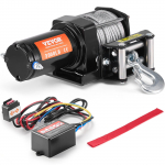 VEVOR 12V elektrinė gervė 1360.8 kg traukos, plieninis lynas, IP55 atspari vandeniui, laidinis valdymas ATV/UTV pagalbai