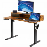 VEVOR Elektrinis reguliuojamo auk&scaron;čio stalas 140x70 cm su dvigubu monitoriaus laikikliu, stalčiais, 3 atminties režimais, 81 kg apkrova