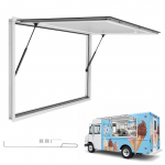 VEVOR 1220x915 mm aliuminio prekybinis aptarnavimo langas su stogeliu, užraktu, 85&deg; atidarymu, atsparus orui maisto priekabai