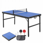 VEVOR Sulankstomas vidutinio dydžio stalo teniso rinkinys &ndash; 152x66x71 cm vidaus pingpongo stalas su tinklu, 2 raketėmis, 3 kamuoliukais, krep&scaron;iu