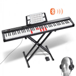 VEVOR 88 klavi&scaron;ų skaitmeninis pianinas su pusiau svėrtais pilno dydžio klavi&scaron;ais, Bluetooth MIDI, stovu, pedalu, ausinėmis ir garsiakalbiais pradedantiesiems