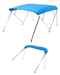 VEVOR 4 lankų valties biminis stogelis, 600D vandeniui atspari saulės danga su aliuminio rėmu, 244x170-183x137cm, Ramioji mėlyna