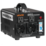 VEVOR 1500VA įtampos keitiklis, 110V&harr;220V, ES/JAV lizdai, saugiklis, maitinimo laidas