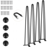 VEVOR 70cm Segtuko Formos Stalo Kojos, Rinkinys 4 vnt., 408kg Apkrova, 3 Strypų Plieninės Kojos Stalui, Kėdei, Suolui, Juodos