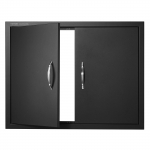 VEVOR 788x610 mm dvigubos BBQ prieigos durys, matinės juodos lauko virtuvės spintelės durys su rankenomis, sieninis montavimas