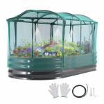 VEVOR 1800x900x300 mm cinkuota pakelta lysvė su automatiniu laistymu ir tinkliniu uždangalu, ovalus metalinis vazonas, tamsiai pilkas