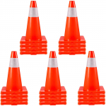 VEVOR 20 vnt. 45 cm oranžiniai kelio saugumo kūgiai su atspindinčiu žiedu ir PVC pagrindu keliams, stovėjimo aik&scaron;telėms, statyboms