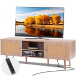 VEVOR Boho stiliaus rotango TV stovas 165 cm TV su integruota roze, ąžuolo spintelė su saugykla ir laidų valdymu