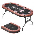 VEVOR Sulankstomas Ovalus Pokerio Stalas 8 Žaidėjams, 1828.8 mm, Pamink&scaron;tinti Kra&scaron;tai, Puodelių Laikikliai, Metalinės Kojos, Texas Hold'em & Blackjack