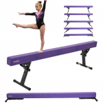 VEVOR 2-in-1 reguliuojamas 2,4 m gimnastikos pusiausvyros balkis vaikams, 5 auk&scaron;čio lygiai, sulankstomas, neslystantis, violetinis