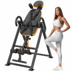 VEVOR sunkių apkrovų inversijos stalas nugaros skausmo mažinimui, 136kg talpa, sulankstomas su čiurnos fiksacija, galvos atrama, oranžinis/juodas