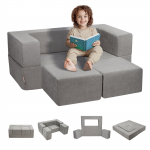 VEVOR 4 dalių vaikų sofa &ndash; mink&scaron;ta modulinė kūdikių sofa-lova su nuimamu užvalkalu žaidimų kambariui, pilka, saugi ir patogi
