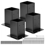 VEVOR 142x142 mm stulpų pagrindo laikikliai 4 vnt., tvirti plieniniai atramos 140 mm mediniams stulpams, juodi