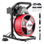 VEVOR 15 m x 13 mm kanalizacijos valymo įrenginys, rankinė spiralė su 4 pjovikliais ir pedalu 50&ndash;150 mm vamzdžiams