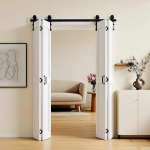 VEVOR MDF dvidurės stumdomos tvarto durys 1219x2134 mm su furnitūra, baltos, vietą taupančios, surinktos namams