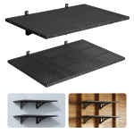 VEVOR 2 lygių sunki plieninė sieninė lentyna garažui 61 x 91,4 cm, kabantis metalinis stelažas 560 kg apkrovai, reguliuojamas tvirtinimas, juoda