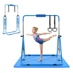 VEVOR vaikų gimnastikos lygiagretė su kilimėliu ir žiedais, 63,5 kg, reguliuojama 91&ndash;132 cm, sulankstoma namų treniruočių juosta