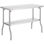 VEVOR Nerūdijančio Plieno Sulankstomas Darbo Stalas 122x61 cm, 350 kg Apkrova, Virtuvei, Restoranams, Lauko Naudojimui