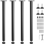 VEVOR 762mm Reguliuojamos Plieninės Stalo Kojos, 4 vnt., 544kg Apkrova, Juodos Tvirtos Baldų Kojos DIY ir Biuro Stalams