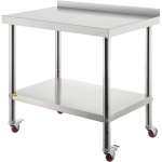 VEVOR nerūdijančio plieno paruo&scaron;imo stalas 76x61x89cm, 200kg apkrova, reguliuojama lentyna, atmu&scaron;as, ratukai, komercinei virtuvei