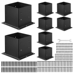 VEVOR 92x92 mm stulpų pagrindo laikikliai, 8 vnt. tvirti plieno atraminiai laikikliai 90x90 mm mediniams stulpams, juodi