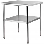 VEVOR nerūdijančio plieno paruo&scaron;imo stalas 76x76x91cm, 360kg apkrova, reguliuojama lentyna, virtuvei, garažui, restoranui