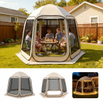 VEVOR greitai i&scaron;skleidžiama palapinė su tinkleliu 303x265x230 cm 4&ndash;8 žmonėms &ndash; ne&scaron;iojama, atspari vandeniui, su krep&scaron;iu, smėlio spalvos