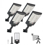 VEVOR 4x 500W saulės gatvės &scaron;viestuvai 50000 lm su judesio jutikliu, RF pultu, IP65 LED aik&scaron;telių ir kiemų ap&scaron;vietimui