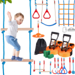 VEVOR Ninja kliūčių trasa vaikams, 2x18,3m linijos, 227kg apkrova, 14 lauko kliūčių, žaidimų rinkinys kiemui