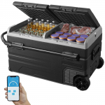 VEVOR 115L dviejų zonų automobilinis &scaron;aldytuvas su ratukais, -20&deg;C iki 20&deg;C, 12/24V DC ir 100-240V AC, Bluetooth valdymas