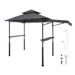VEVOR 2,43x1,5 m plieninė BBQ grilio pavėsinė su dvigubu stogu, &scaron;oninėmis lentynomis, kabliukais ir stogeliu
